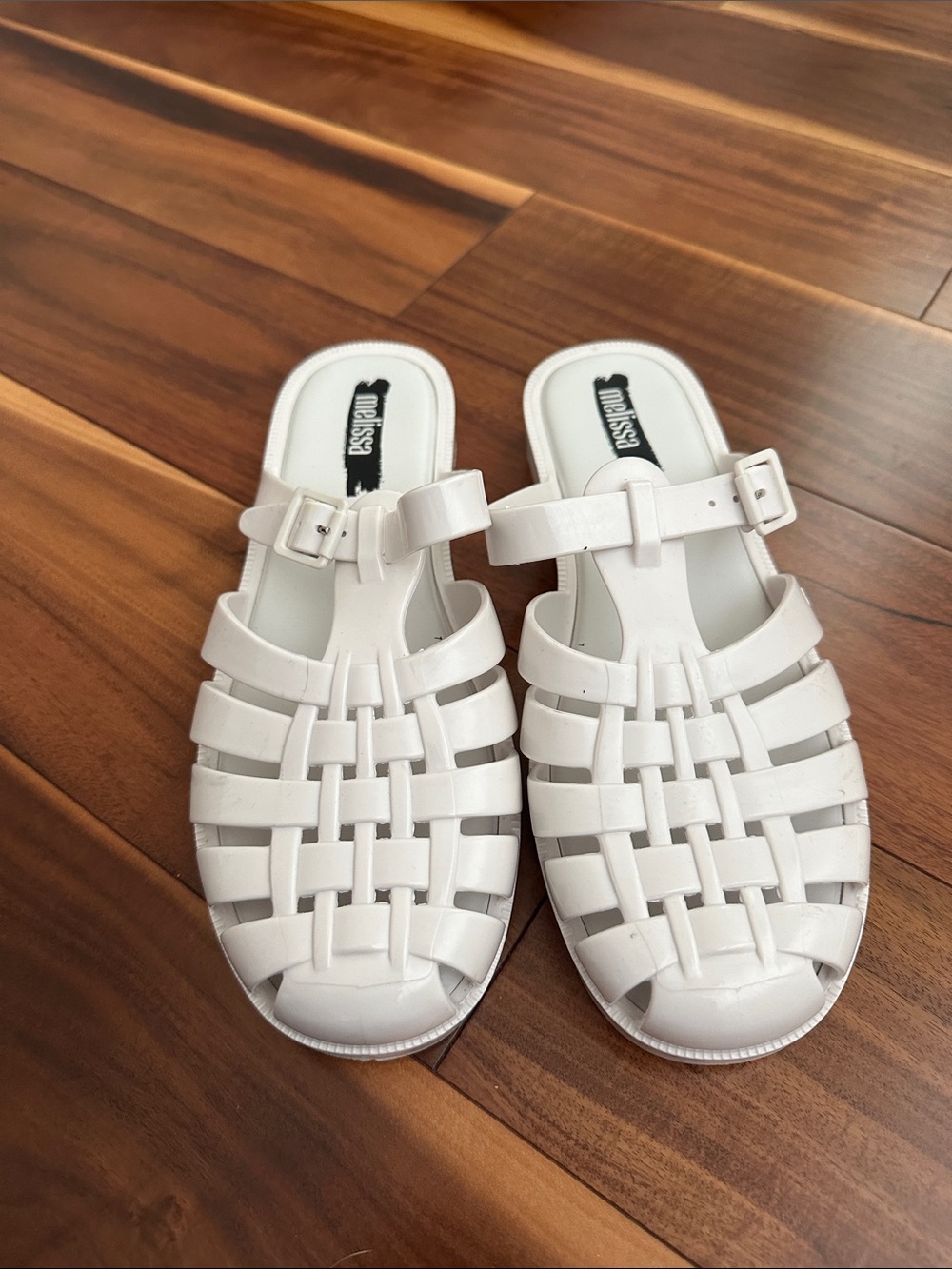 MELISSA WHITE GLOSS LADIES FISHERMAN JELLY MULES SIZE 8